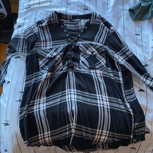Black and white lace up flannel
